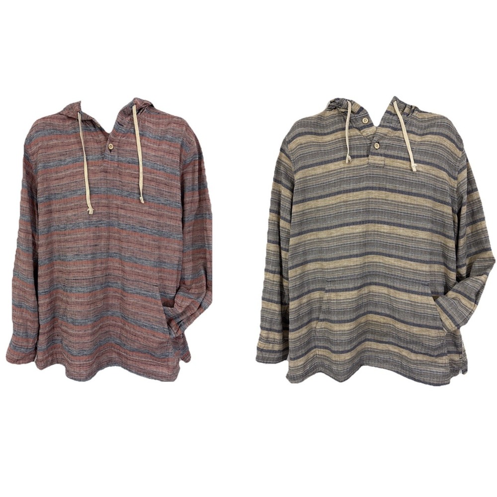 Lot of 2 ROWM Men's XL Lightweight Baja Hoodies Striped Cotton Blend Coastal